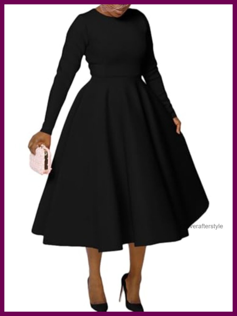 Vintage Swing Maxi Dress Long Sleeve A Line Fit Flare Pockets Semi Formal